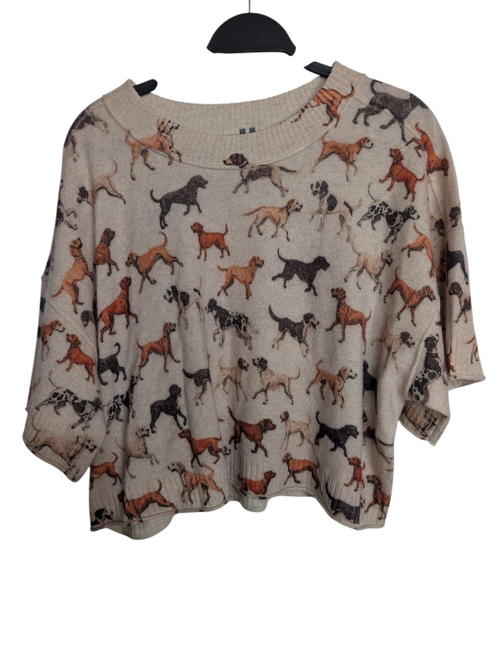 Anthropologie Cropped The Goldie Dog Print Cashmere Boxy Sweater Size Medium - Picture 2 of 9